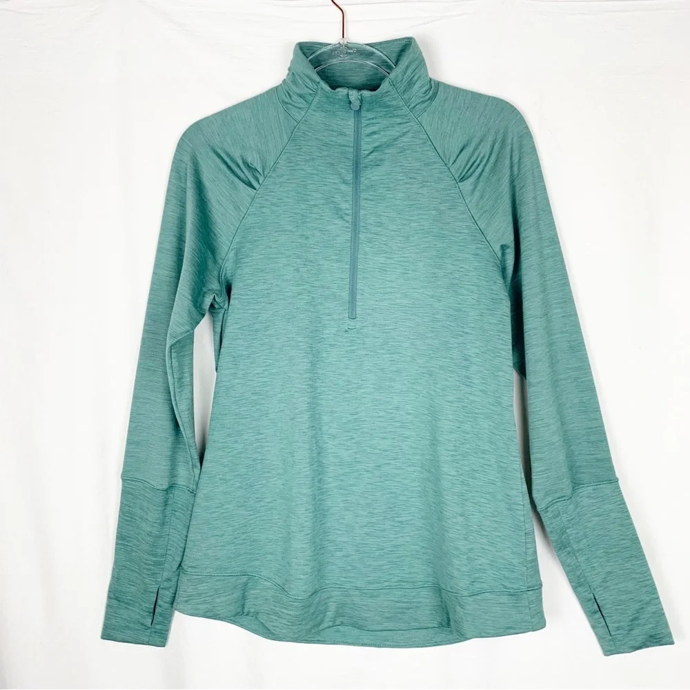Apana Quarter Zip Long Sleeve Track Jacket Soft Green Thumbholes size M - Picture 2 of 10